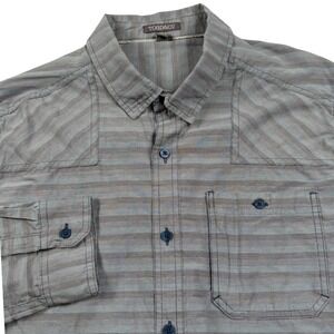 Toad and Co Trace LS Shirt Mens Medium Gray Blue Striped Organic Cotton